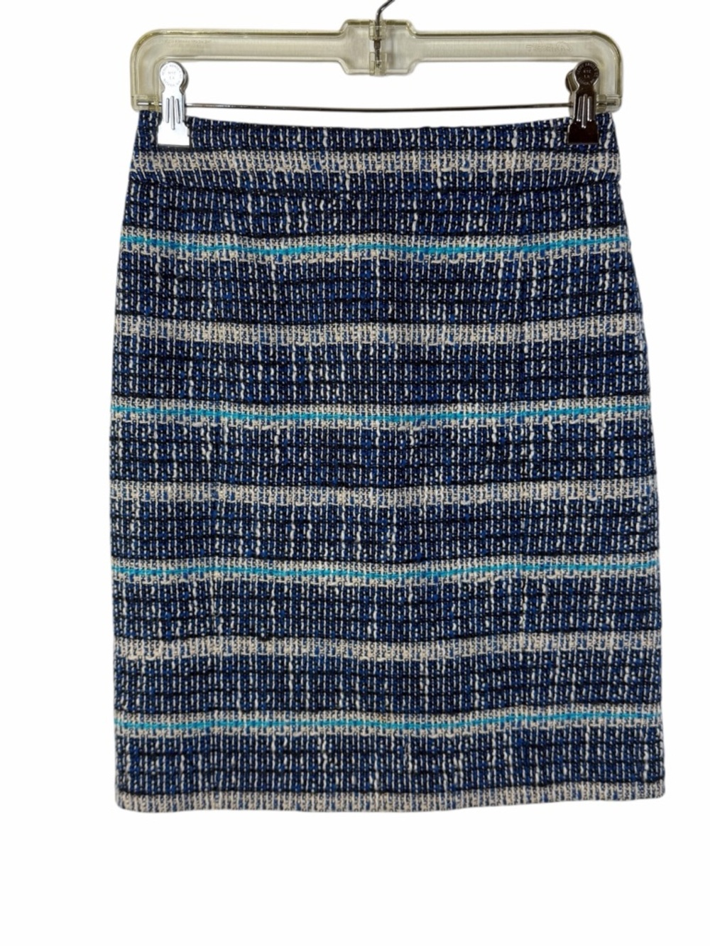 Tory Burch Navy and Cream Striped Knit Lined Pencil Skirt with Teal Accents Sz 0